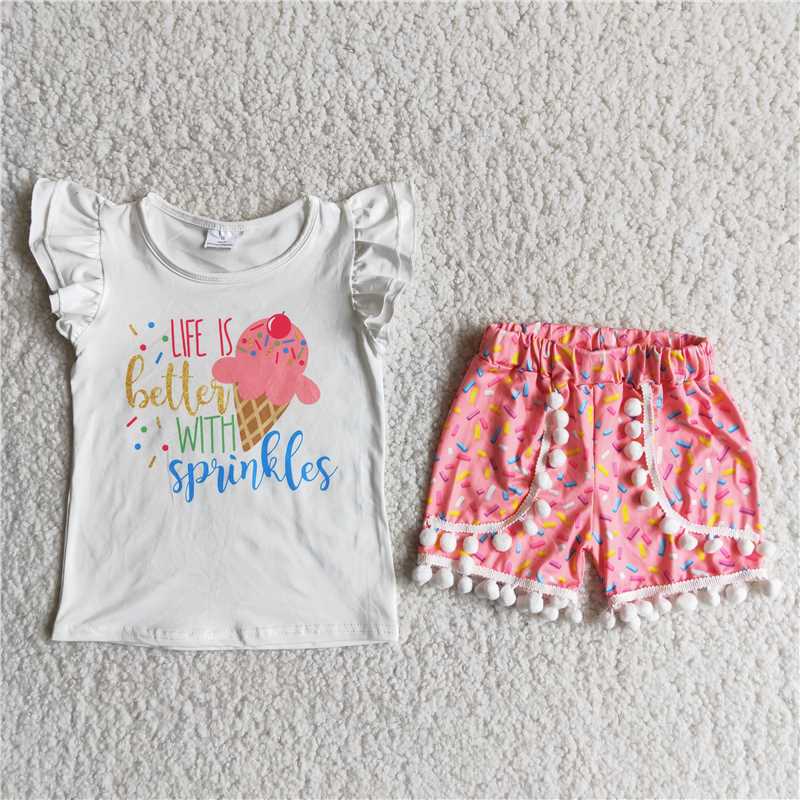 D13-20 white tshirt ice cream short pants set