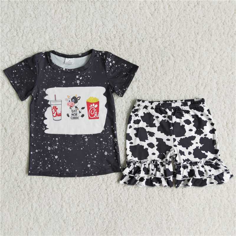 black bleached shirt cows short pants set
