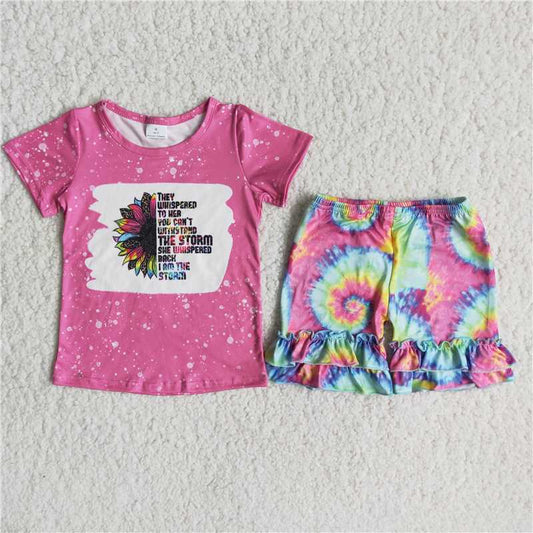 sunflowers print tie dye short pants set