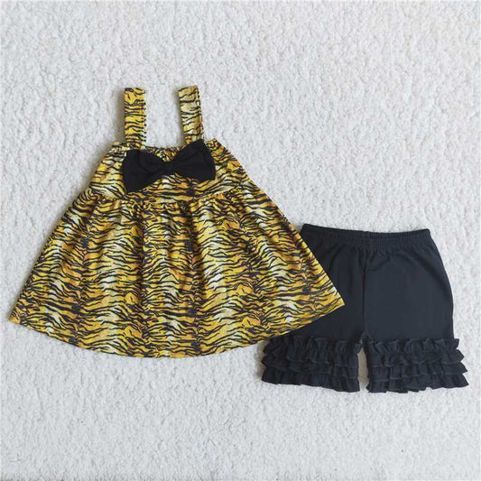 tiger pattern black short pants set