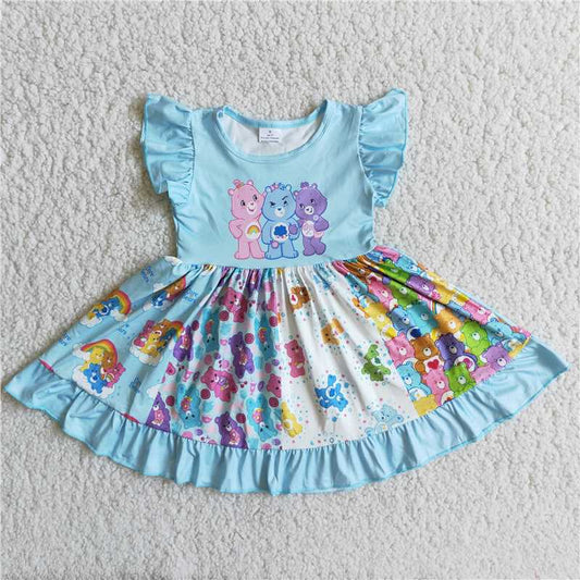 Cute Clothes  D9-18 Baby Girl's Blue Dress with Flutter Sleeves Cute Infant Clothing