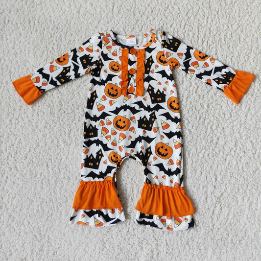 (Pre Order) No moq 6 A16-21 Halloween pumpkin design orange romper