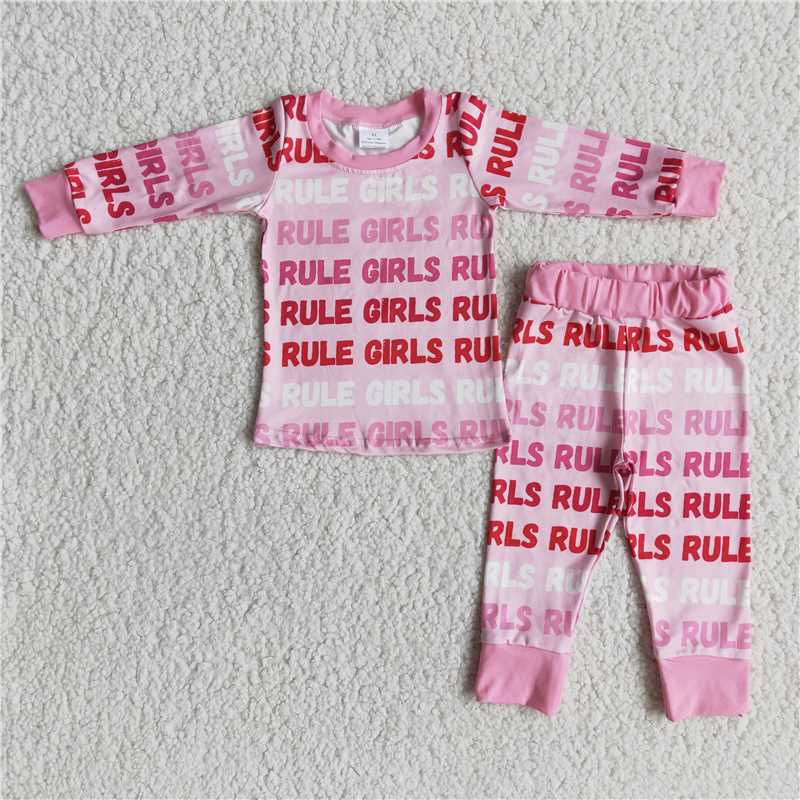 pink rules girl pajamas girl set