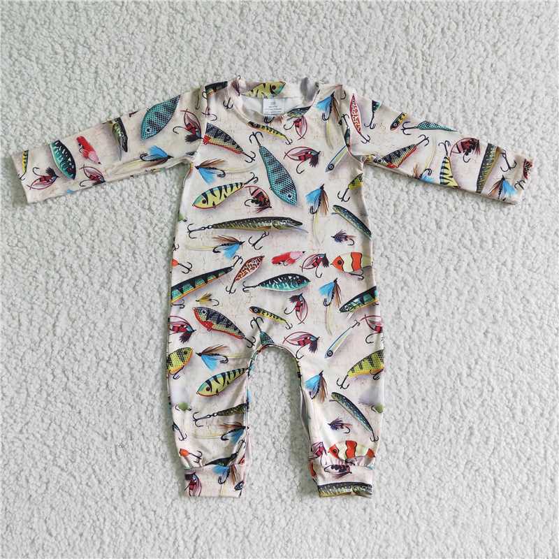 RTS NO MOQ（In Stock) LR0003 baby romper long sleeve long pants baby girls romper milk silk fish print