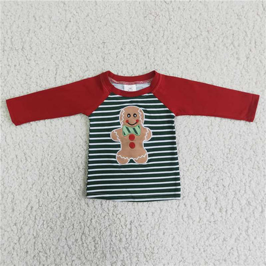 embroidery gingerbread design red raglan long sleeve top