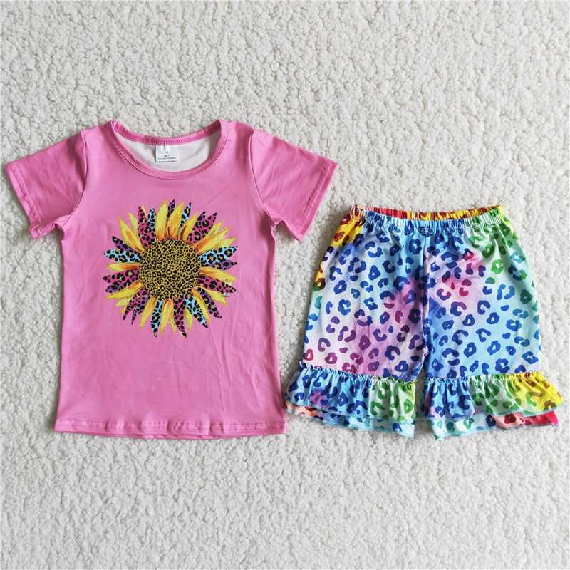 sunflowers colorful leopard short pants set