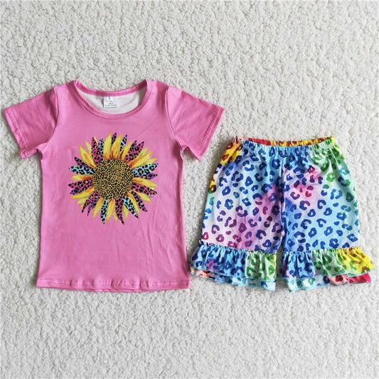sunflowers colorful leopard short pants set
