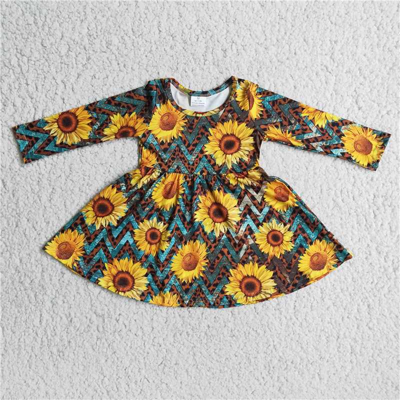 RTS NO MOQ（In Stock ) sunflower long sleeve skirt