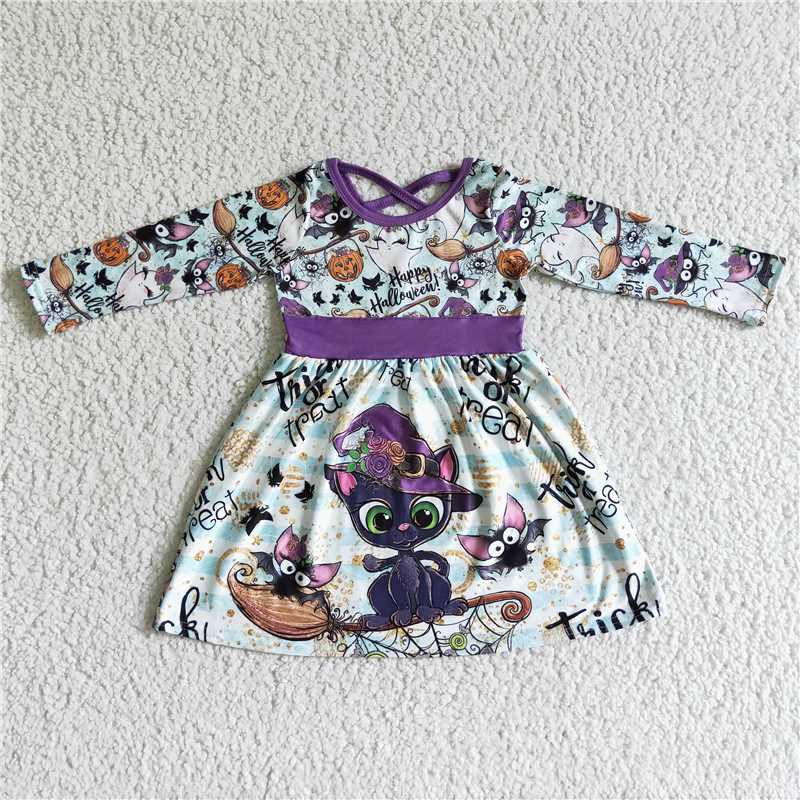rts no moq GLD0036  Cute Clothes girls halloween dress print long sleeve dress