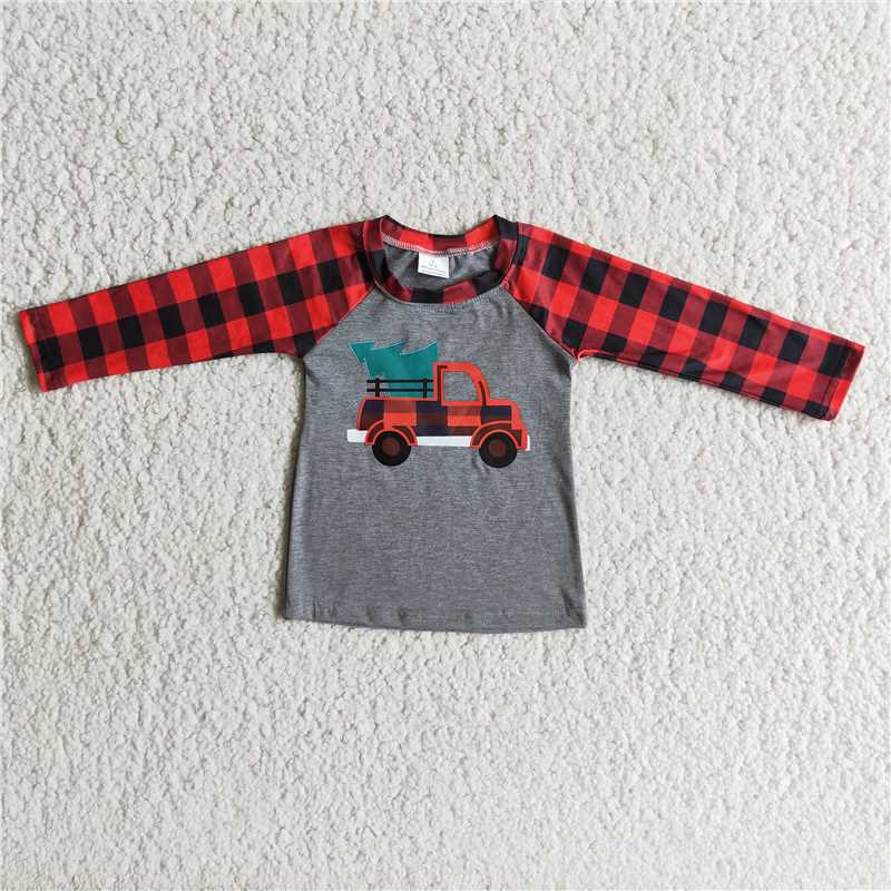 grey truck plaid raglan long sleeve top