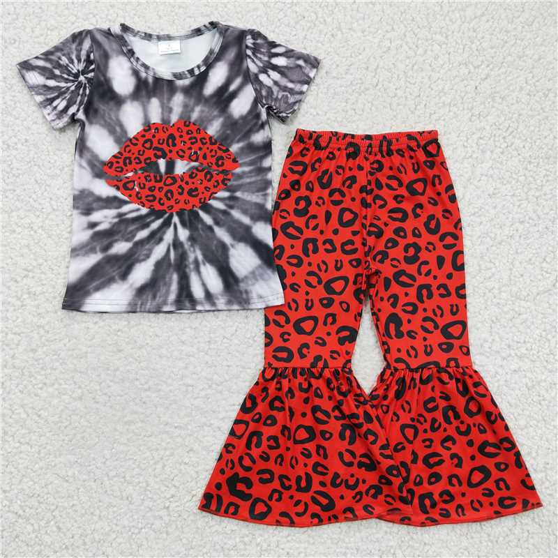 RTS NO MOQ（In Stock) Red Lips Short Sleeve Trouser Set
