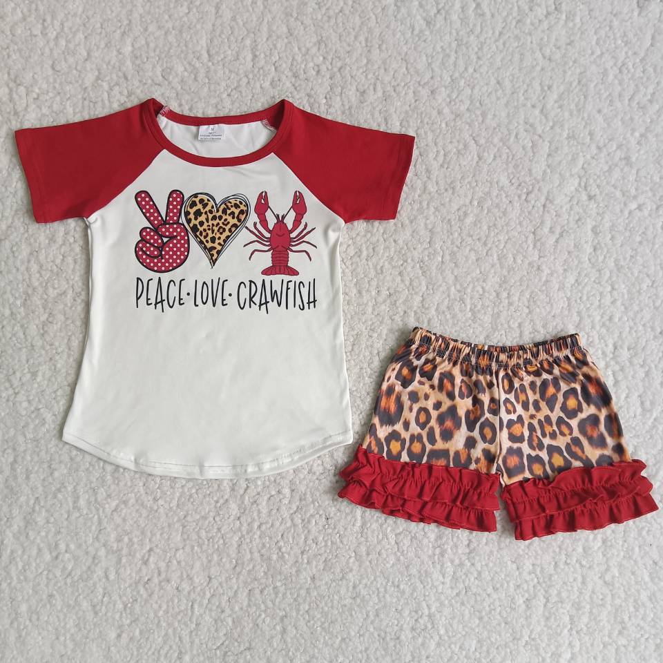 peace love lobster short pants set