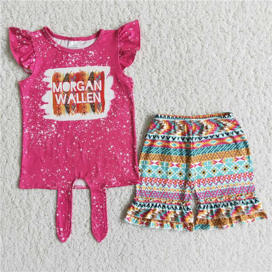 flying sleeves wallen pattern short pants set
