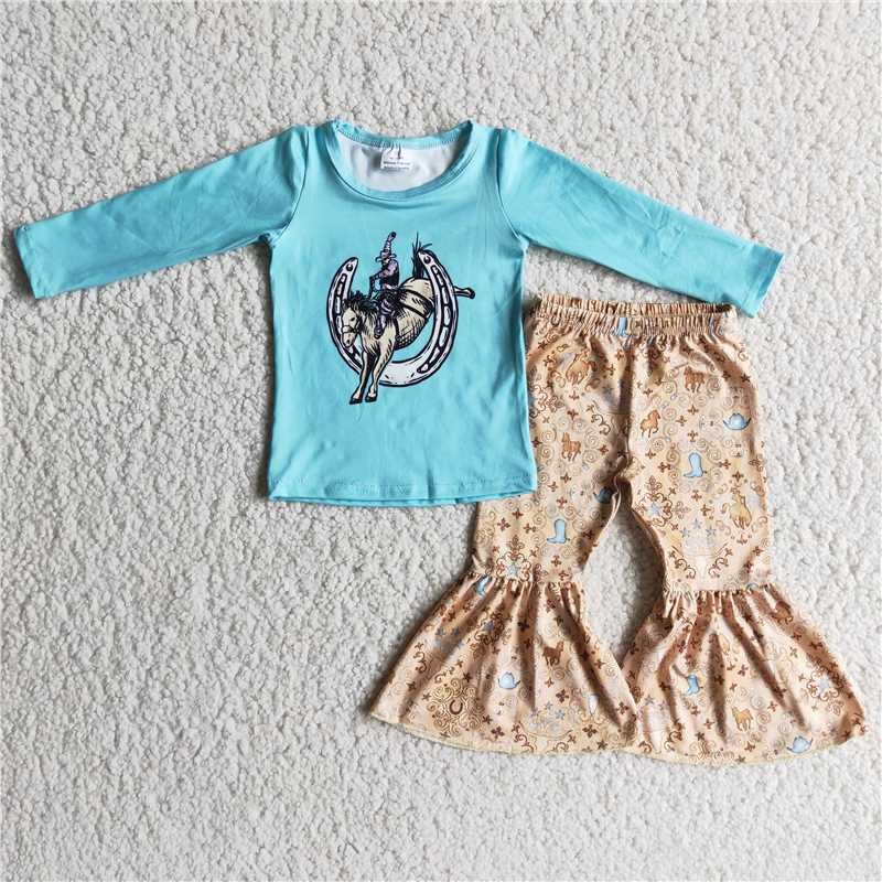 RTS NO MOQ ETA 5/7days Arrived 6 A4-3 Riding Blue Top Silver Flared Pants Set