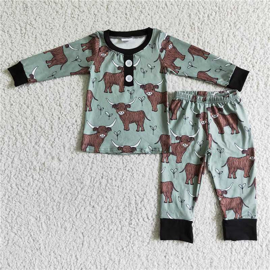 RTS NO MOQ（In Stock) Kids Clothing Boys Long Sleeve Top With Pants Cow print