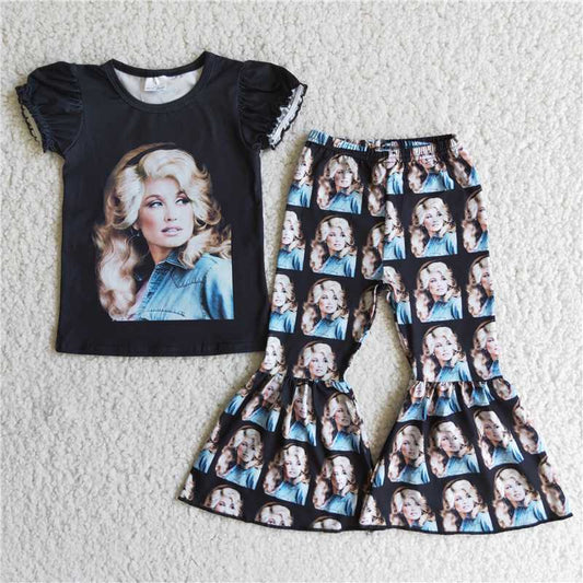D3-3 Kids Clothing Girls Black Short Sleeve Top And Long Pants Sets