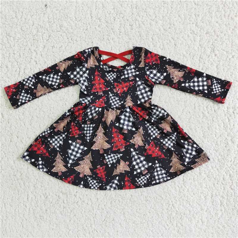 Christmas trees plaid leopard tree long sleeve dress