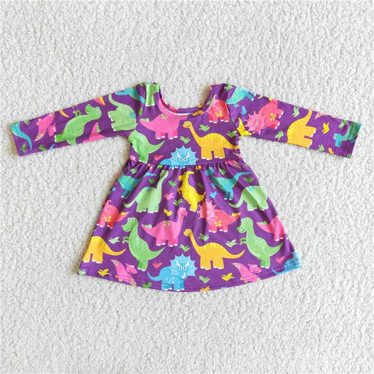 purple dinosaur long sleeve dress