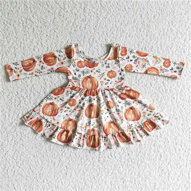 GLD0004 baby clothing long sleeve pumpkin print Halloween kids dresses for girls milk silk
