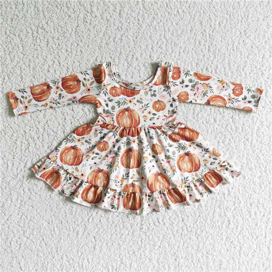 GLD0004 baby clothing long sleeve pumpkin print Halloween kids dresses for girls milk silk
