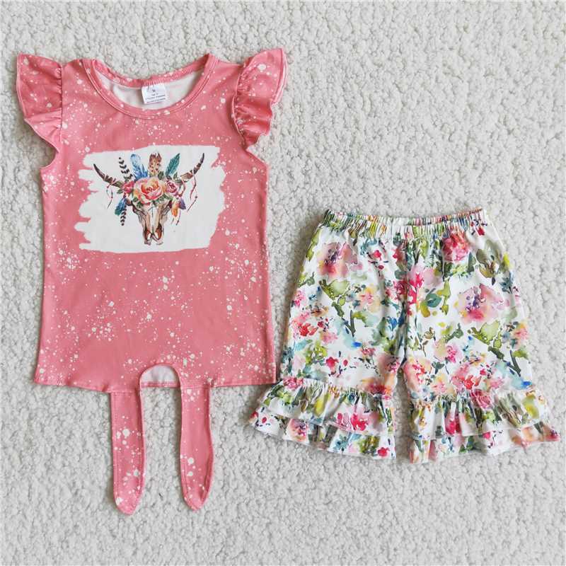 heifer flowers pattern short pants set