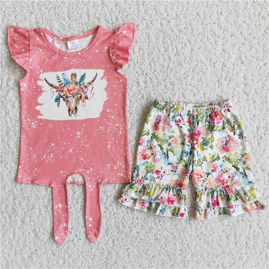 heifer flowers pattern short pants set