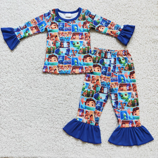navy blue ruffle girl set girl pajamas