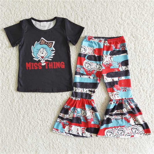 black miss thing pattern long pants set