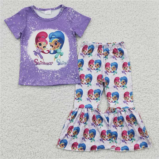 Cute Clothes GSPO0331 Girls purple short-sleeved trouser suit