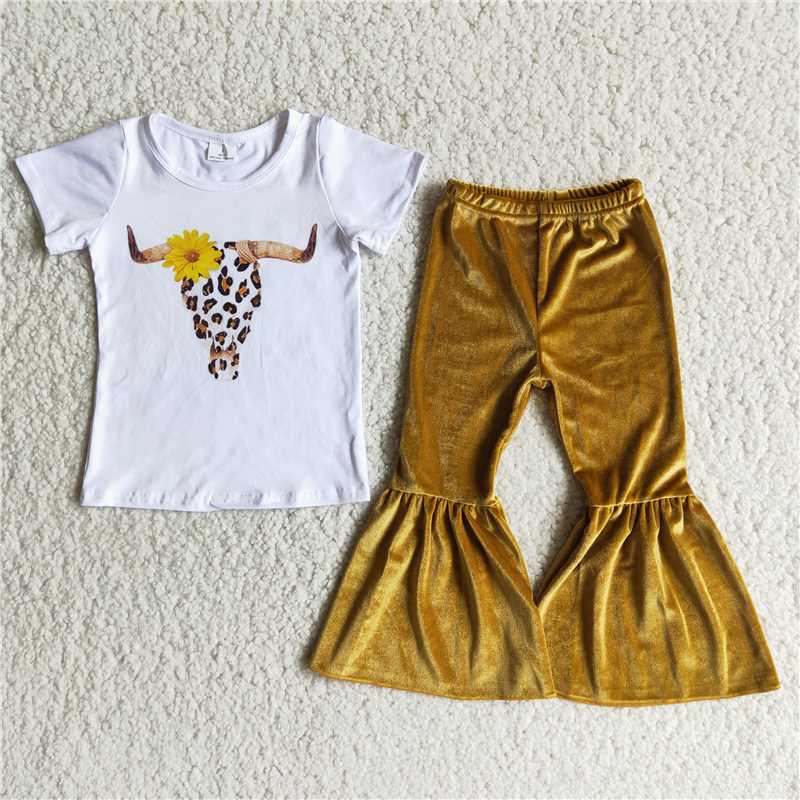 white shirt top with bell bottompants girl sets