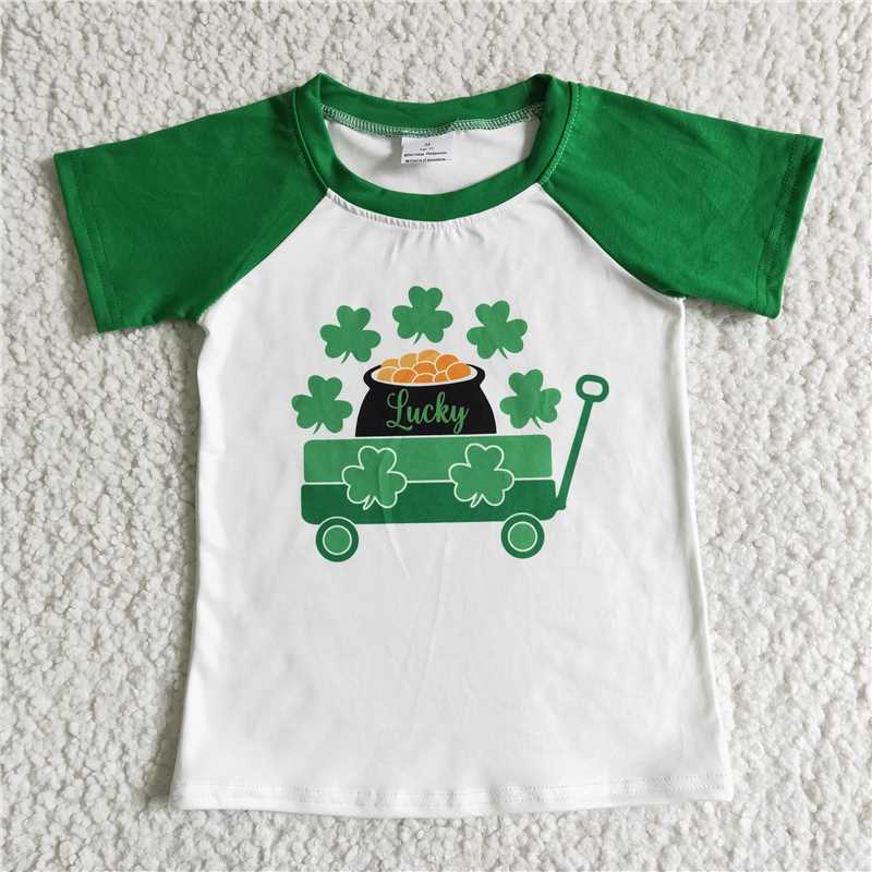 RTS NO MOQ（In Stock) Green Leaf Short Sleeve Top C8-1-2