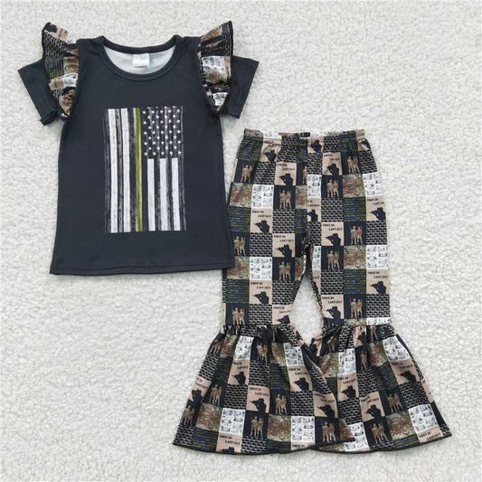 A9-15 Black Lace Short Sleeve Flared Pants
