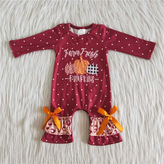 RTS NO MOQ（In Stock) 6 A30-16 Halloween pumpkin design wine red romper