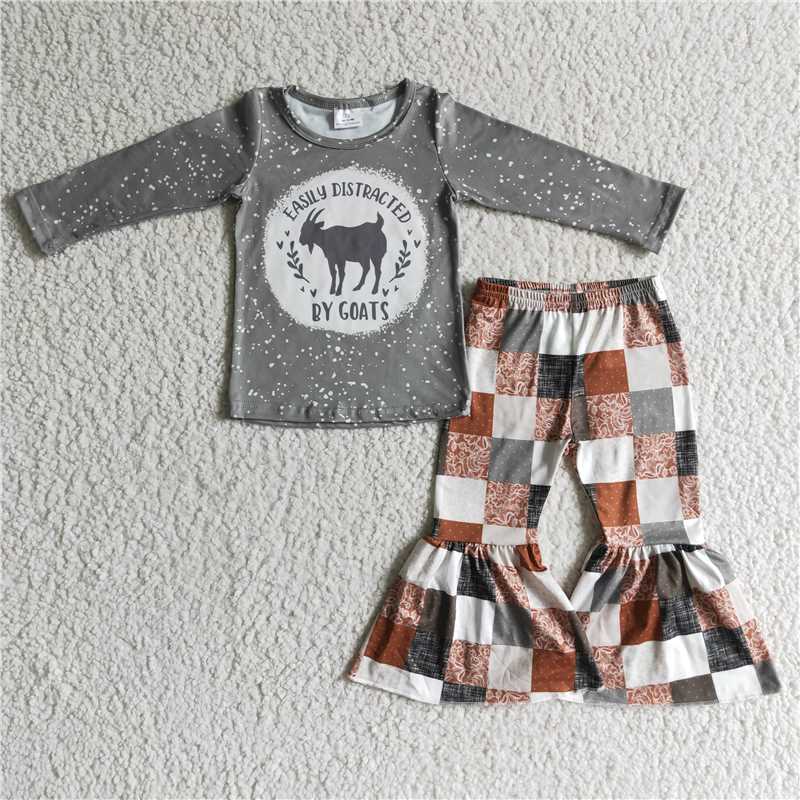 BA0025 girls outfit short sleeve and long pants goats print