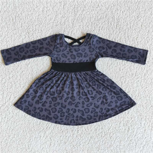 long sleeve grey leopard dress