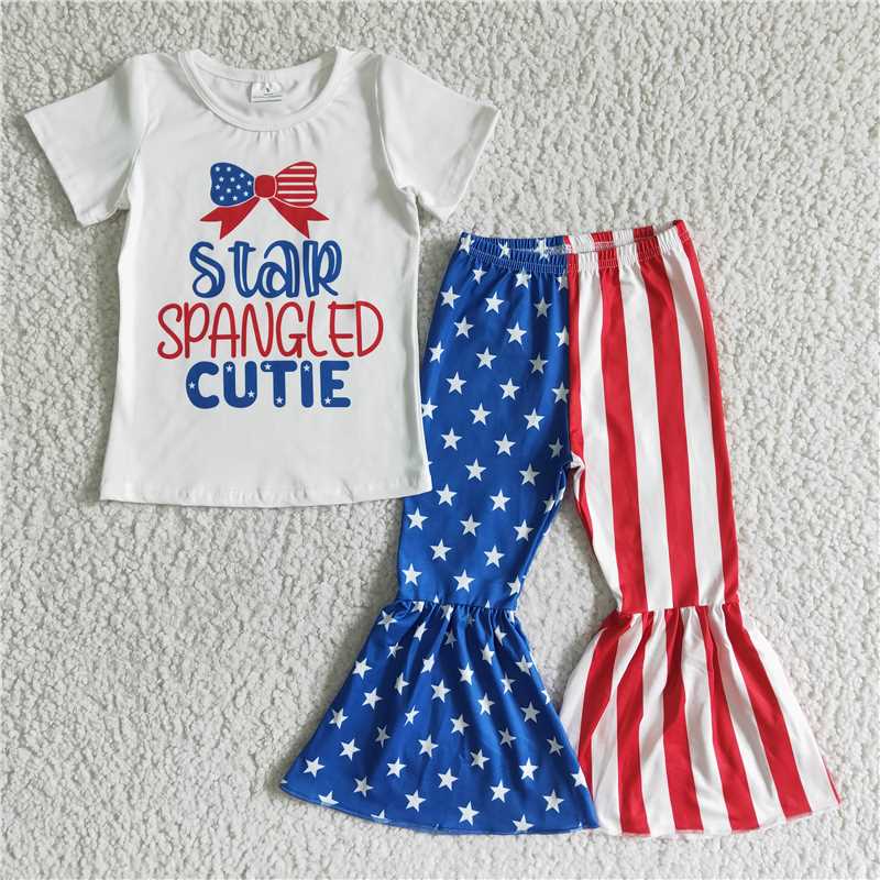 RTS NO MOQ ETA 5/7days Arrived NC0006 National Day white short-sleeved flared pants suit