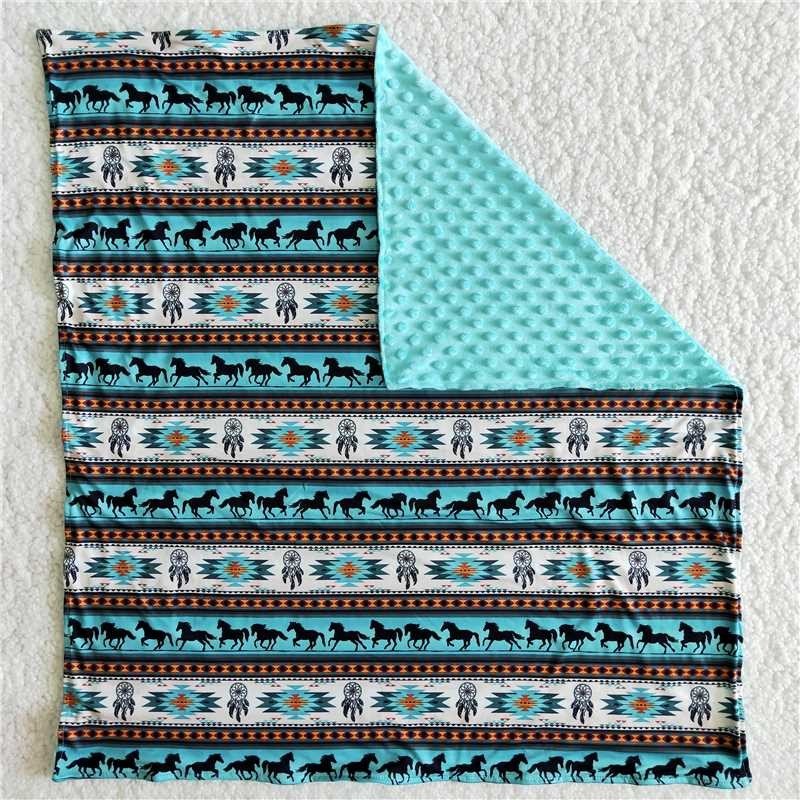 6 B2-17 horses pattern blue blanket