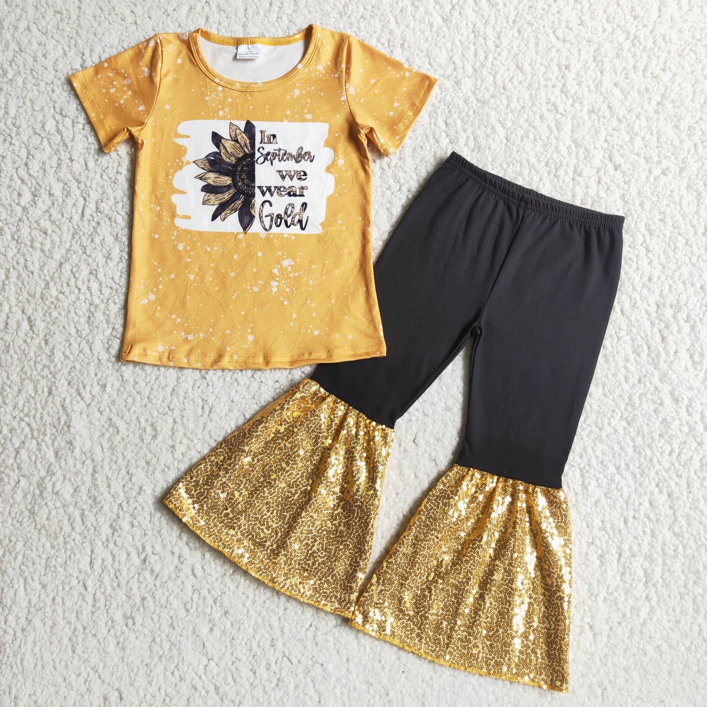 yellow shirt and sequins pants outfits