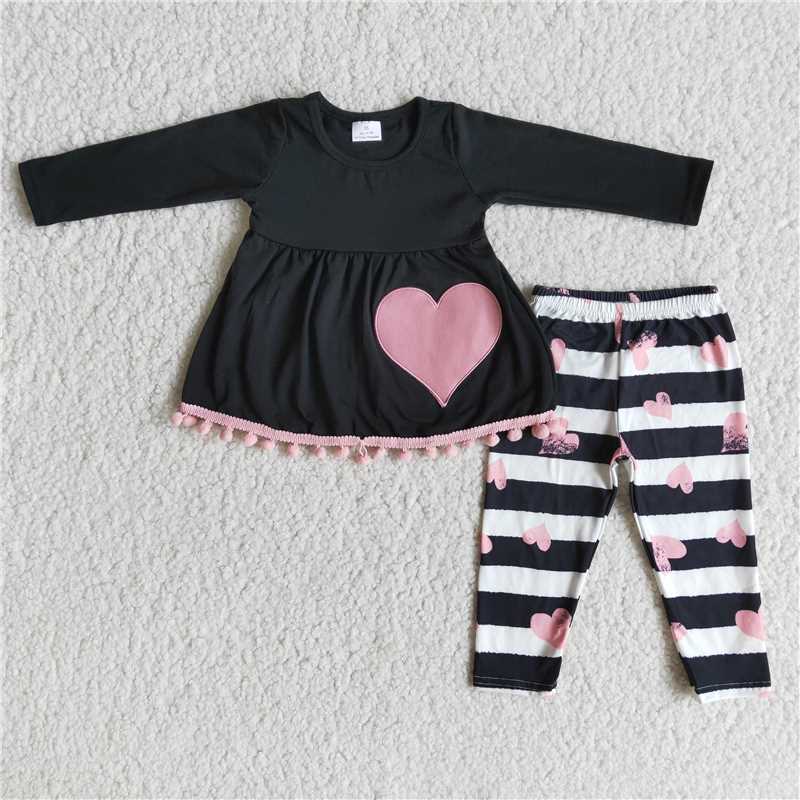 RTS NO MOQ（In Stock ) 6 A27-29 Valentine's Day Girls Clothing Long Sleeve Long Pants Heart Print