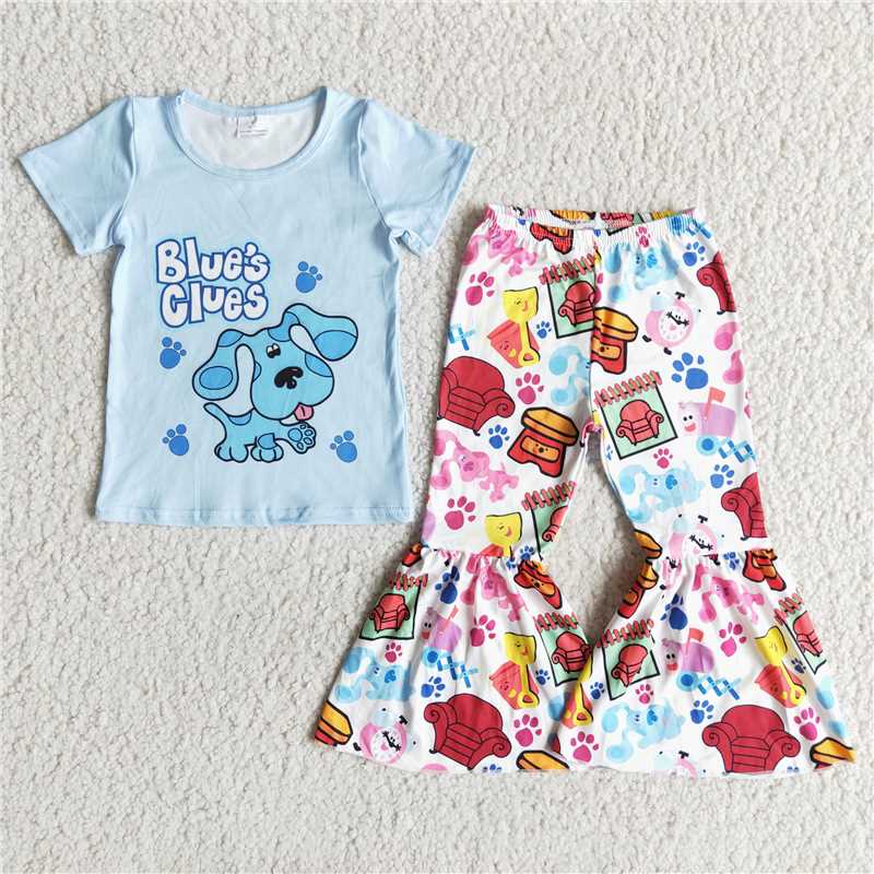 blue dogs pattern long pants set