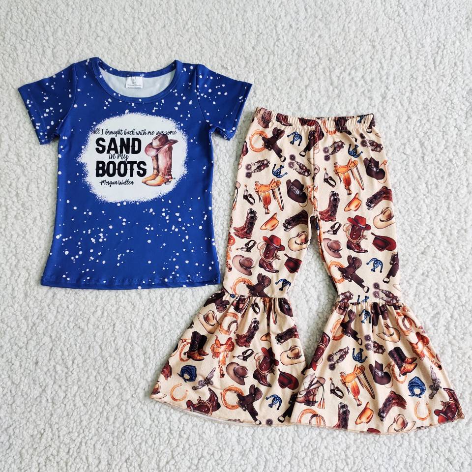 Boots Blue Short Sleeve Flared Pants Set