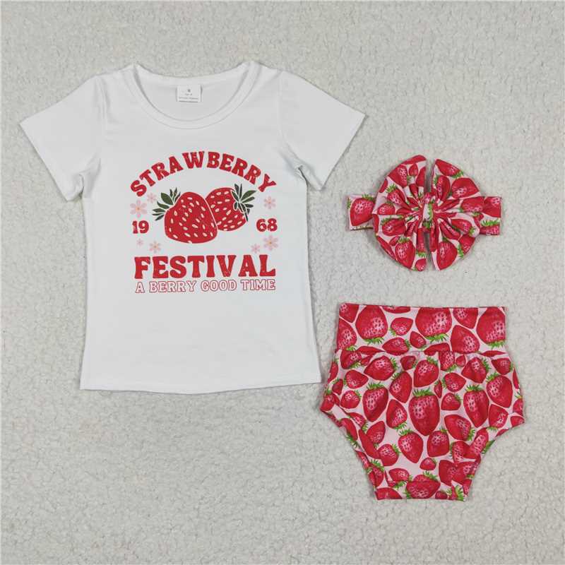 RTS NO MOQ GBO0097 FESTIVAL Strawberry Short Sleeve Brief Set