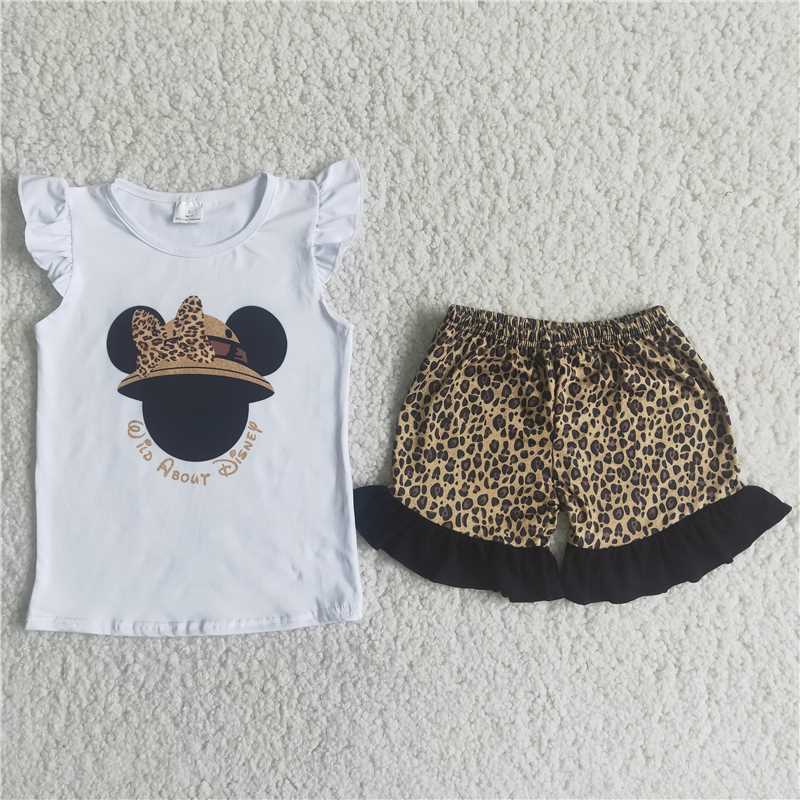 White Fly Sleeve Top Leopard Print Pants