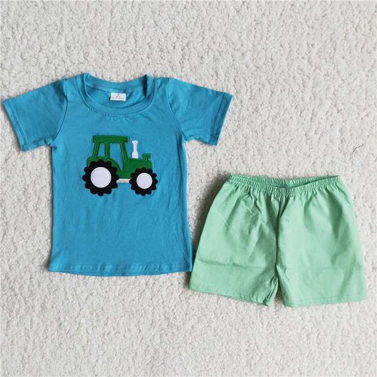 A7-15 Green Tractor Plaid Shorts