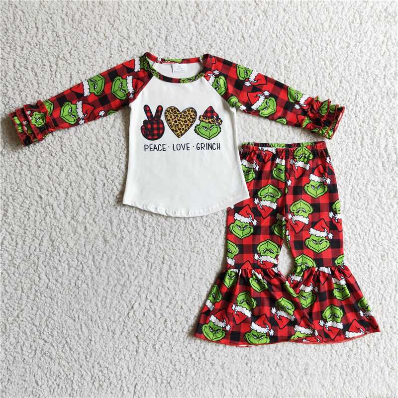 6 A10-15 Girls Outfit Print Trousers Christmas Set