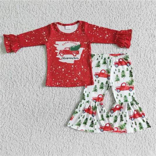 6 A17-29 girls christmas outfit long sleeve and long pants print