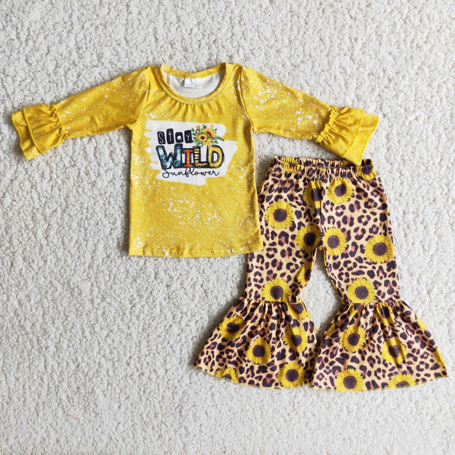 stay wild sunflowers pattern long sleeve pants set