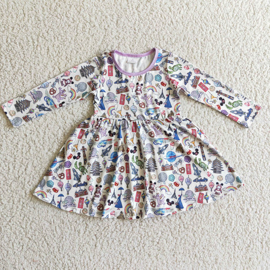 RTS NO MOQ ETA 5/7days Arrived GLD0160 baby clothing long sleeve kids dresses for girls milk silk Dream print