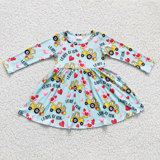 RTS NO MOQ（In Stock ) Valentine's Day baby clothing long sleeve kids dresses for girls milk silk car print