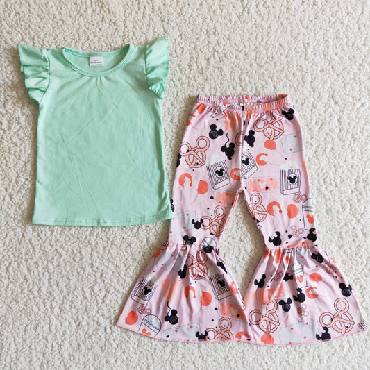 green color top cotton with bell pants outfits